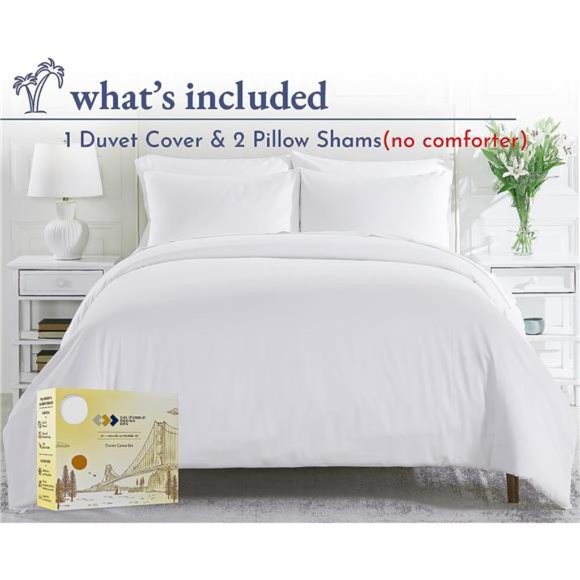 Duvet Cover,Queen Size 400Thread Count Sateen 3Piece Bedding Set,100%Pure Cotton - Picture 5 of 6